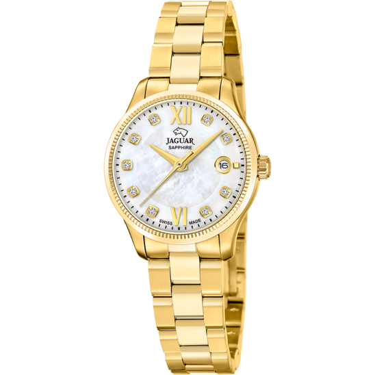 Reloj Jaguar Swiss Made Essentia J1047/a Blanco Correa De Acero Inoxidable, Mujer
