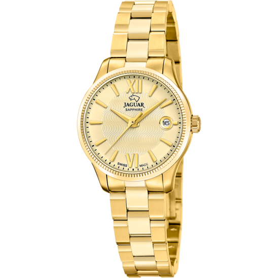 Reloj Jaguar Swiss Made Essentia J1047/b Dorado Correa De Acero Inoxidable, Mujer