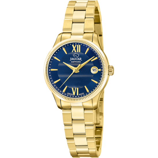 Reloj Jaguar Swiss Made Essentia J1047/d Azul Correa De Acero Inoxidable, Mujer