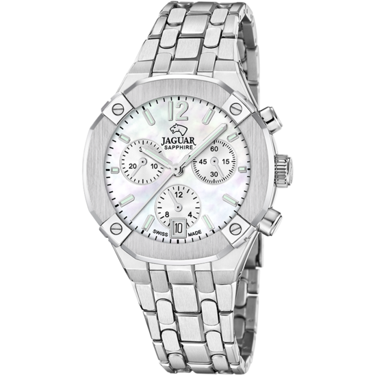 Reloj Jaguar Swiss Made Diplomatic J1053/1 Blanco Correa De Acero Inoxidable, Mujer