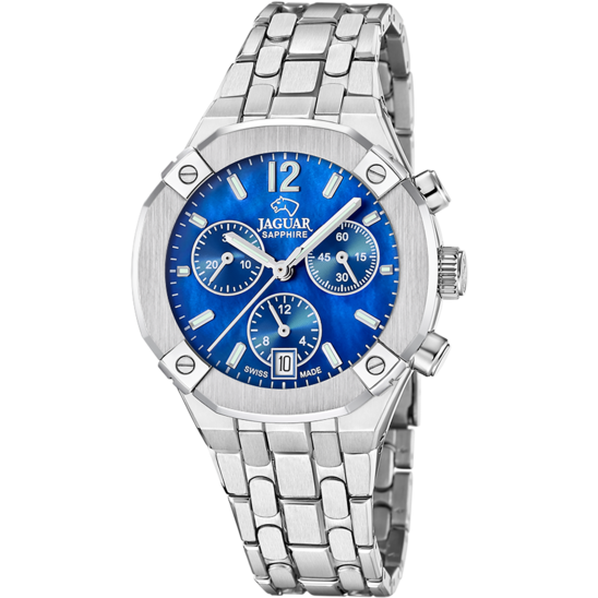 Reloj Jaguar Swiss Made Diplomatic J1053/5 Azul Correa De Acero Inoxidable, Mujer
