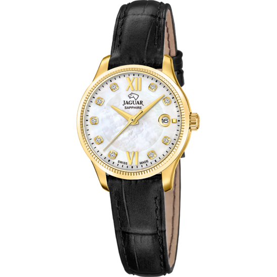 Reloj Jaguar Swiss Made Essentia J1058/2 Plateado Correa De Piel, Mujer