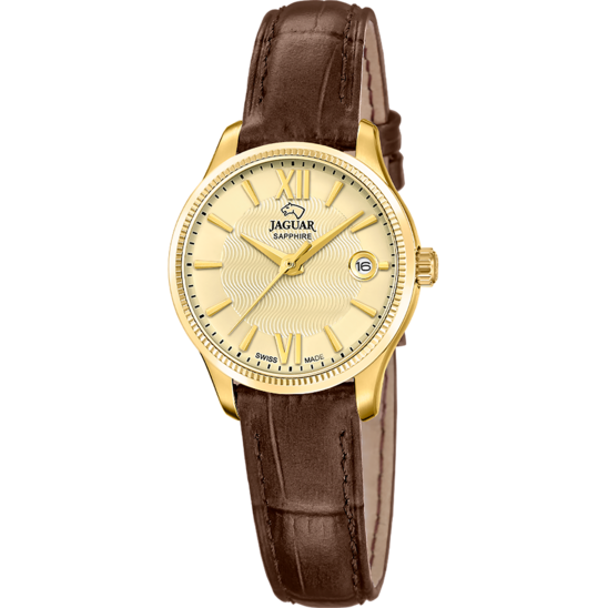 Reloj Jaguar Swiss Made Essentia J1058/3 Dorado Correa De Piel, Mujer