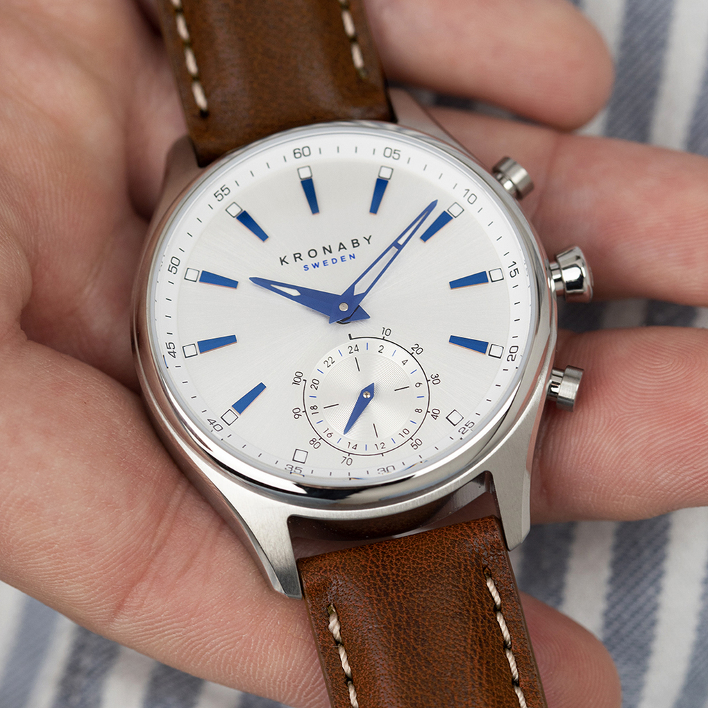 Montre Kronaby S3122/1 argentée bracelet en cuir, homme
