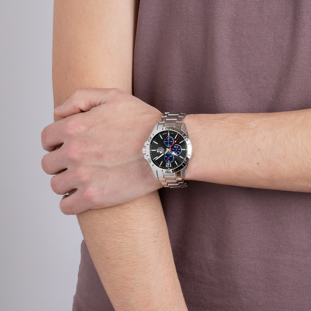 Lotus Orologio Uomo Analogico Al Quarzo – Quadrante Bianco Con Indici Arabi Neri, Cinturino In Acciaio Inox, Impermeabile 10 Bar