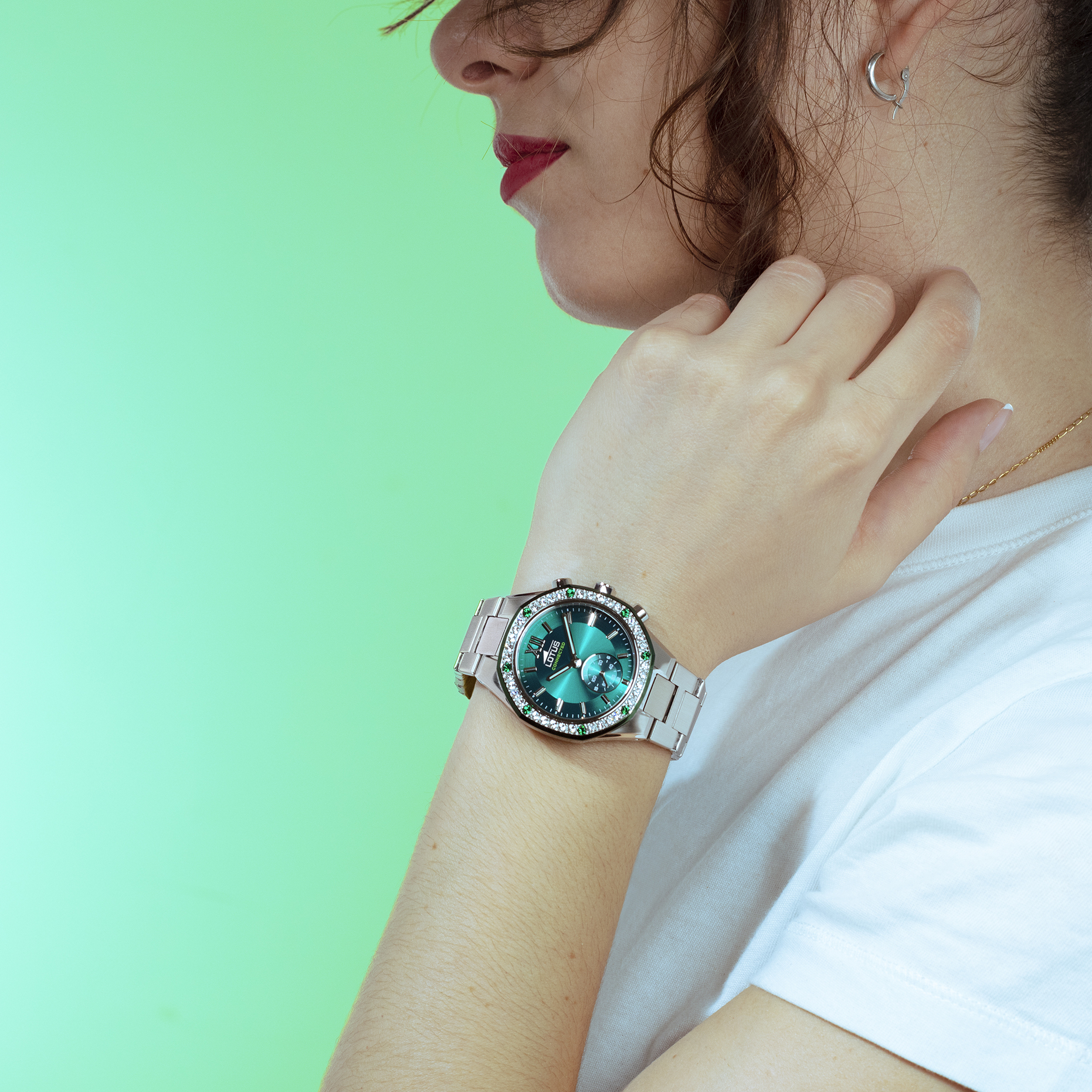 Lotus Dameshorloge Roségoud-groen - 29 Mm Roestvrij Staal, Waterdicht 5 Bar, Kwartsuurwerk Lotus Dameshorloge Roségoud-groen - 29 Mm Roestvrij Staal, Waterdicht 5 Bar, Kwartsuurwerk