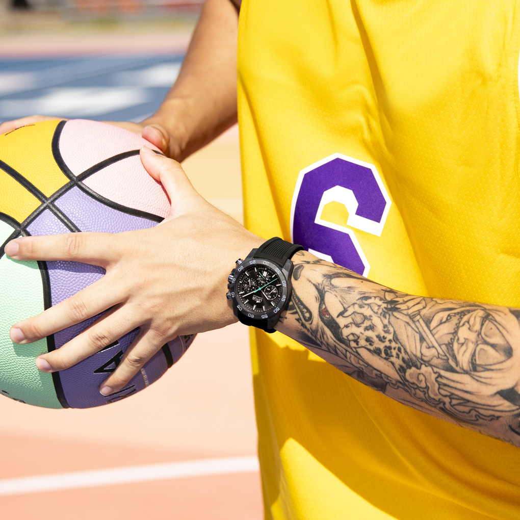 LOTUS MEN'S BLACK CHRONO RUBBER WATCH BRACELET 18974/3