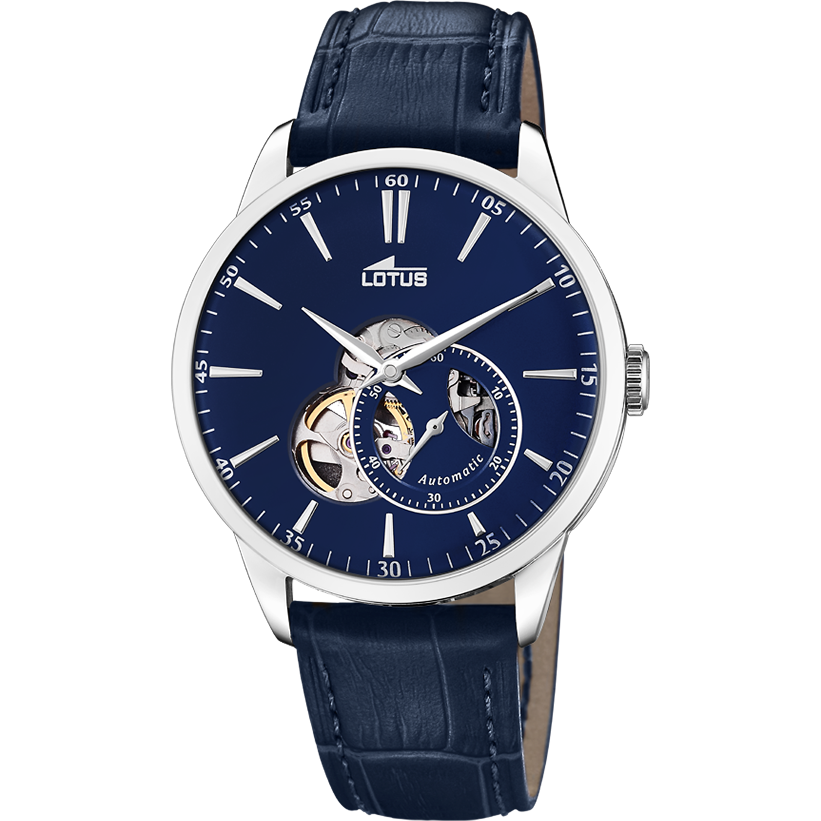 Reloj para hombre Lotus azul con correa de piel marrón