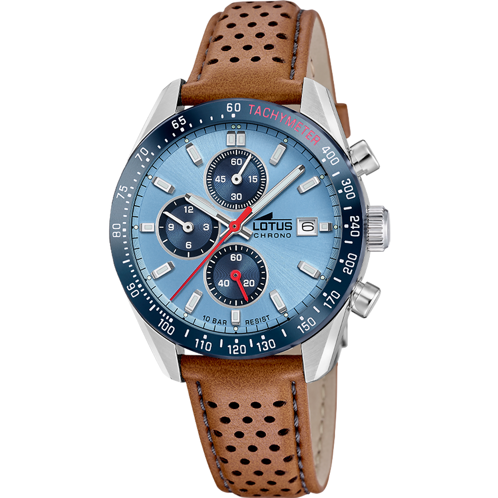 Montre Chronographe Homme Lotus Chrono - Boîtier Acier Noir - Bracelet Silicone Bleu - Étanche 100m - Neuf