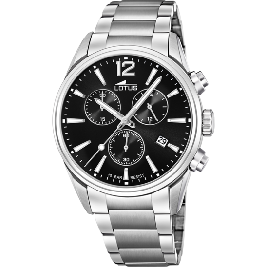 MONTRE LOTUS CHRONO 18690/3 NOIR, BRACELET EN ACIER, HOMME