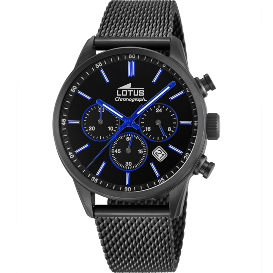 RELOJ LOTUS ANALÓGICO CRONÓGRAFO HOMBRE CAJA ACERO 41 MILÍMETROS ESFERA  NEGRA CADENA ACERO AJUSTABLE