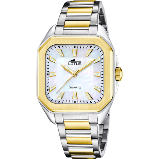 Reloj Lotus Square Series 18969/2 Beige Correa De Acero Inoxidable 316l, Mujer