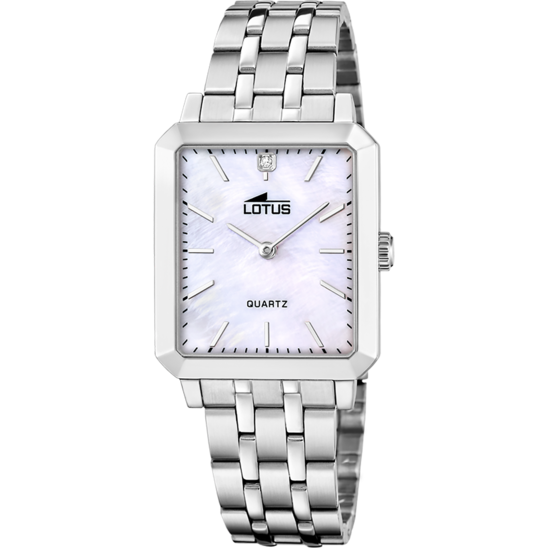 Reloj Lotus Square Series 18980/1 Beige Correa De Acero Inoxidable 316l, Mujer