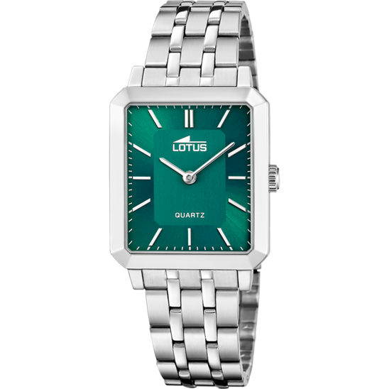 Reloj Lotus Square Series 18980/4 Verde Correa De Acero Inoxidable 316l, Mujer