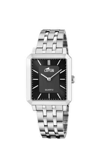 Montre Lotus Pour Femme Boîtier Carré Acier Inoxydable Gris | Bracelet Acier, Verre Minéral, étanche 5 Atm