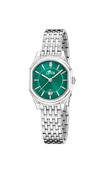 Lotus Dameshorloge van roestvrij staal in de kleur zilver-turquoise met glazen stenen 33 mm, waterdichtheid: 5bar, 18887/3, zilver-turquoise