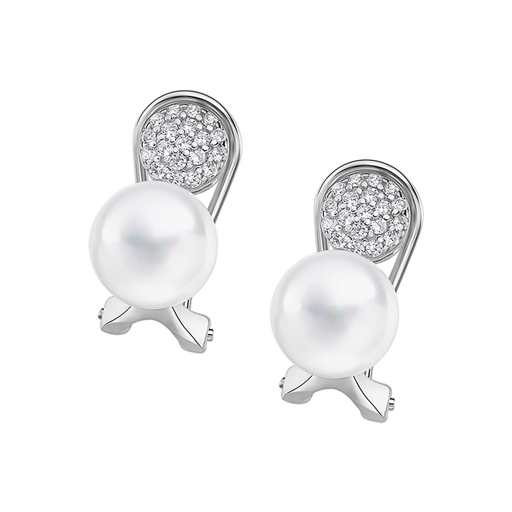 Pendientes Mujer Lotus Silver PEARLS Plata Alargados Circonitas Blancas  Perla Central Cierre Presión