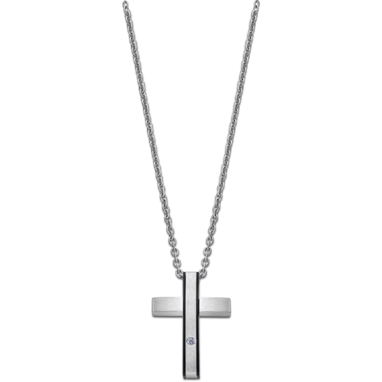 Collar Cruz Lotus Style Men In Black Ls2369-1/1 Acero Inoxidable, Hombre