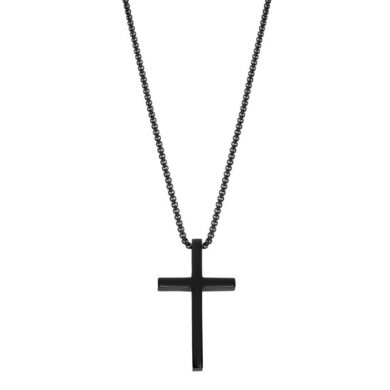 Collar Cruz Lotus Style Men In Black Ls2370-1/1 Acero Inoxidable, Hombre