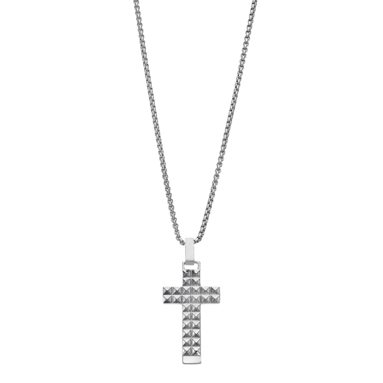 Collar Cruz Lotus Style Men In Black Ls2552-1/1 Acero Inoxidable, Hombre