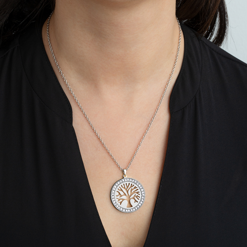 Collier Arbre De Vie + Boucles D'oreilles Acier Inoxydable - Set De Bijoux Femme - Cadeau Symbolique Neuf