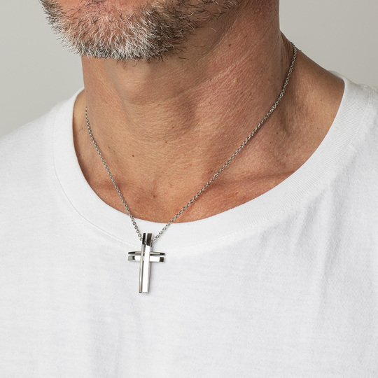 LOTUS STYLE MEN'S STAINLESS STEEL CROSS NECKLACE LS1984-1/1