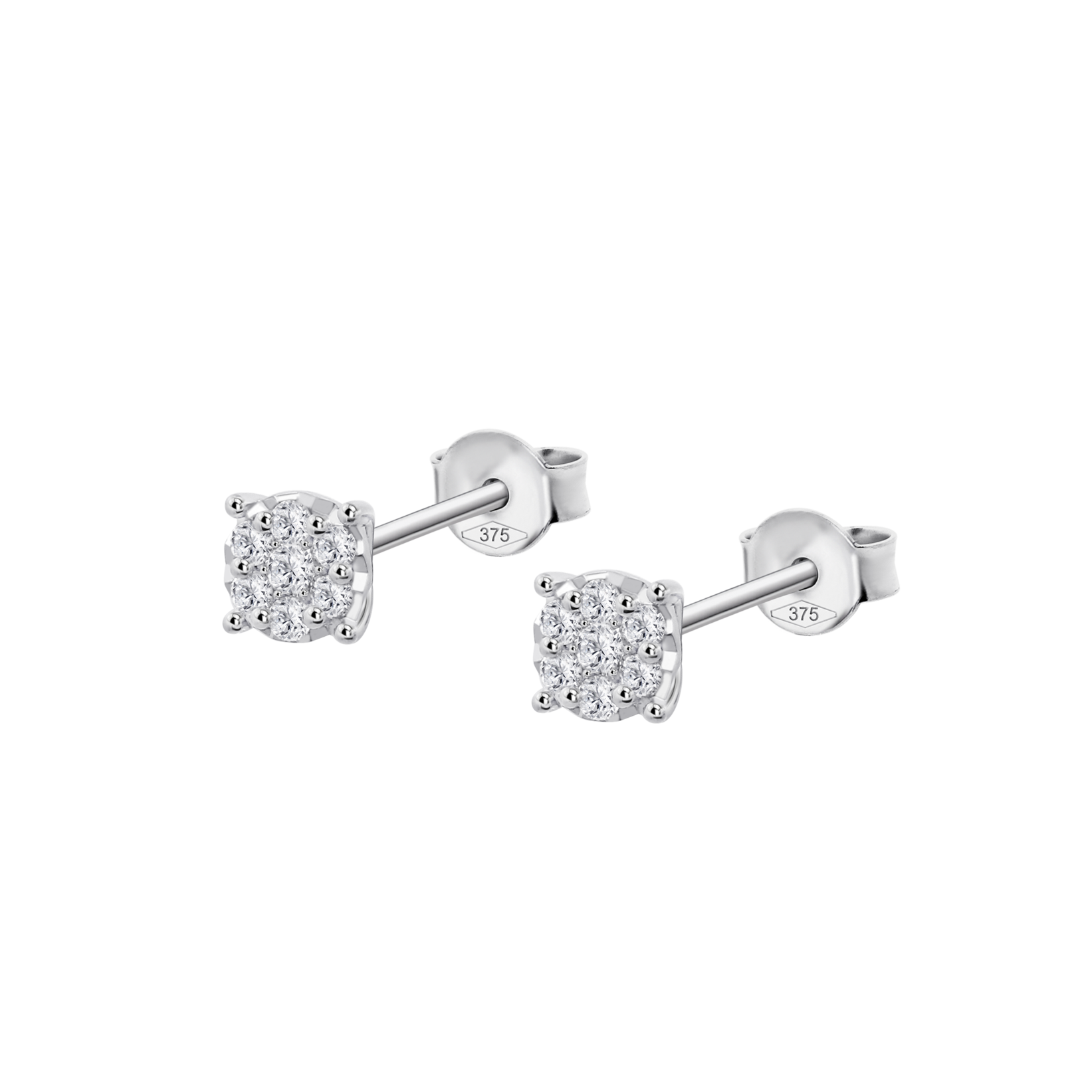 Orecchini A Perno Quadrati In Oro Bianco 9kt – 4 Mm – Fatti A Mano UK – Regalo In Elegante Confezione