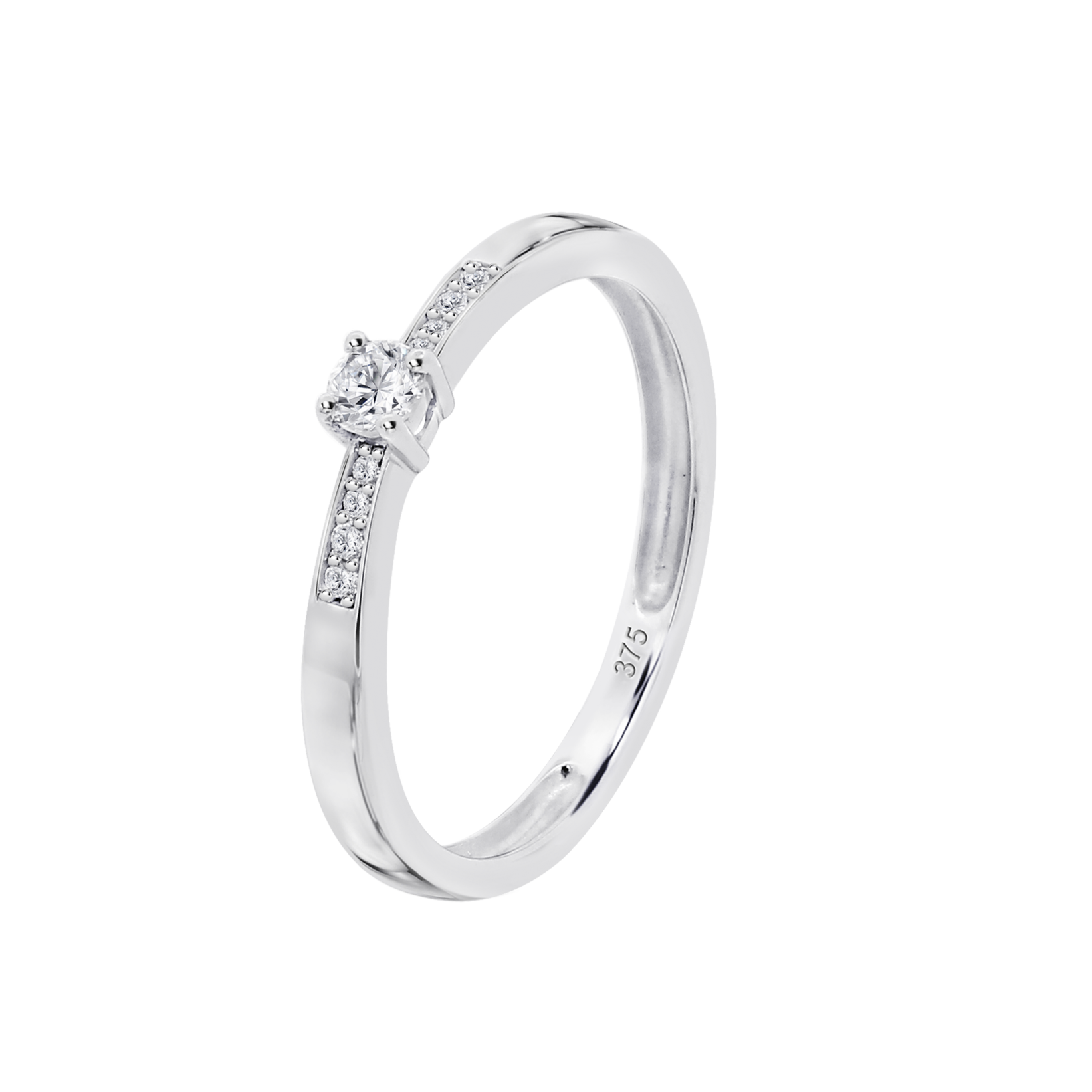 SOLITAIRE RING ACCOMPANIED BY A BAND OF DIAMONDS IN 9-CARAT WHITE GOLD