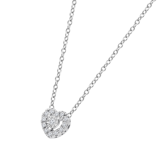 Collar Con Colgante De Corazón En Pavé De Diamantes En Oro Blanco De 9 Quilates