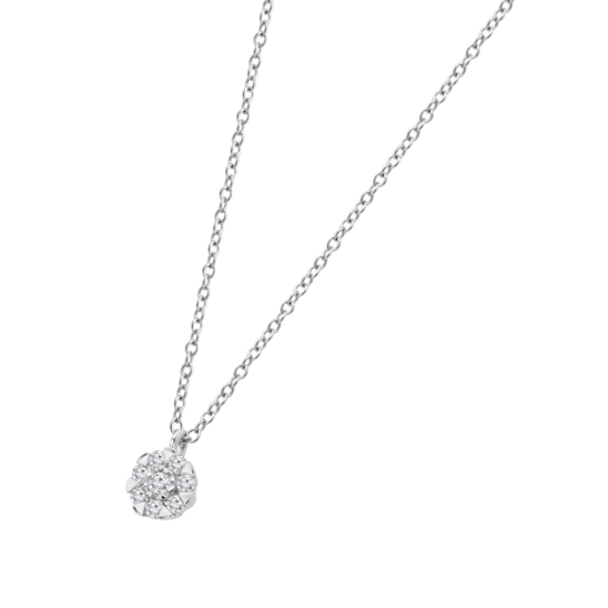 Collar Con Colgante Circular En Pavé De Diamantes En Oro Blanco De 9 Quilates