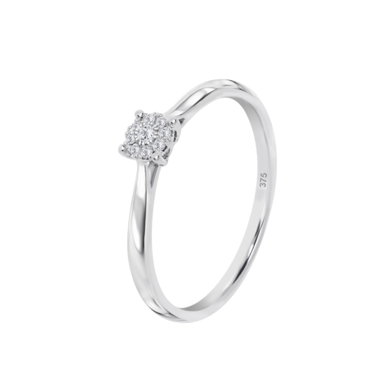 Anillo Solitario Con Cluster De Diamantes En Oro Blanco De 9 Quilates