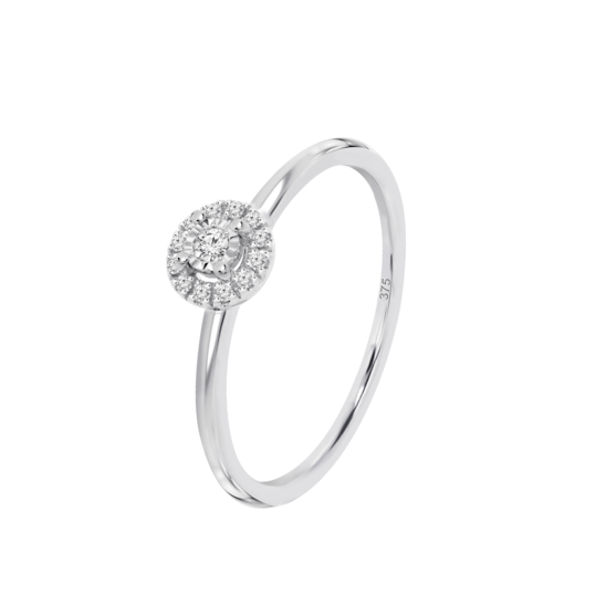 Anillo Con Diseño Halo De Diamantes En Oro Blanco De 9 Quilates
