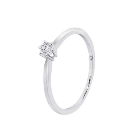 Anillo Solitario Con Cluster De Diamantes En Oro Blanco De 9 Quilates