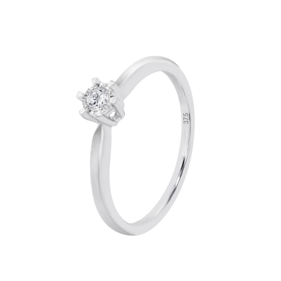 Anillo Solitario Con Cluster De Diamantes En Oro Blanco De 9 Quilates