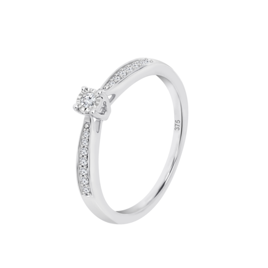 Anillo Solitario Con Banda De Diamantes En Oro Blanco De 9 Quilates