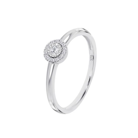 Anillo Con Doble Halo De Diamantes En Oro Blanco De 9 Quilates
