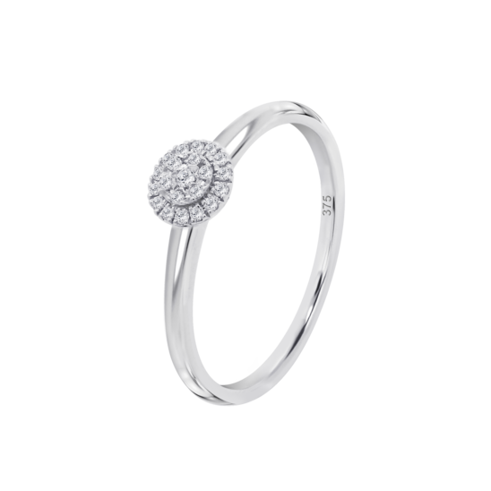 Anillo Con Diseño Floral Y Doble Halo De Diamantes En Oro Blanco De 9 Quilates
