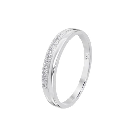 Anillo De Diseño Moderno Con Pavé De Diamantes En Oro Blanco De 9 Quilates