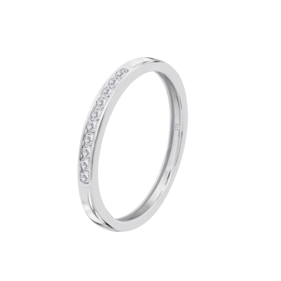 Anillo De Media Alianza Con Diamantes En Oro Blanco De 9 Quilates