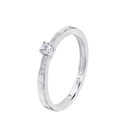 Anillo Solitario De Diseño Delicado En Oro Blanco De 9 Quilates
