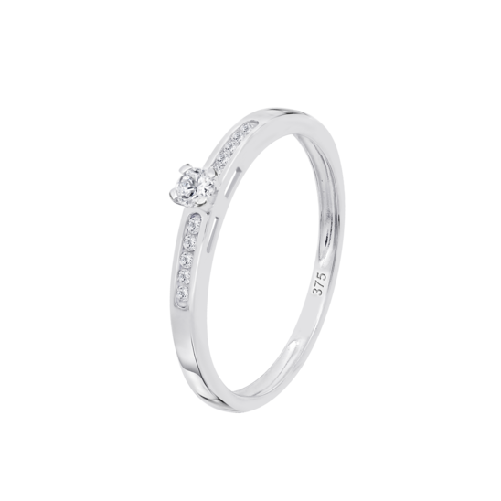 Anillo Solitario De Diseño Delicado En Oro Blanco De 9 Quilates