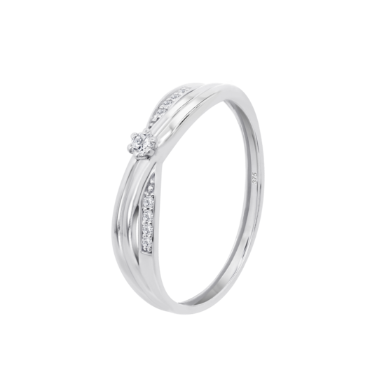 Anillo De Diseño Cruzado Con Diamante En Oro Blanco De 9 Quilates