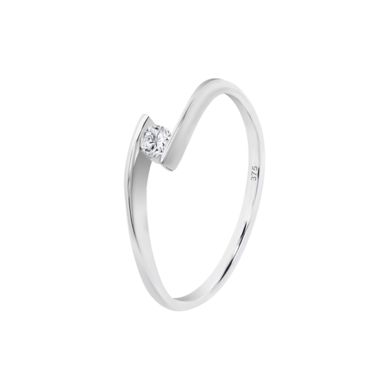 Anillo Minimalista Abierto Con Diamante En Oro Blanco De 9 Quilates