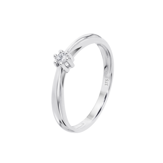 Anillo Solitario Con Cluster De Diamantes En Oro Blanco De 9 Quilates