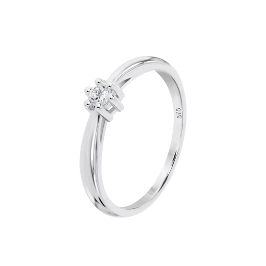 Anillo Solitario Con Cluster De Diamantes En Oro Blanco De 9 Quilates