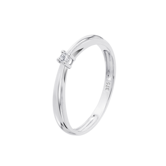 Anillo Solitario Minimalista Con Diamante En Oro Blanco De 9 Quilates