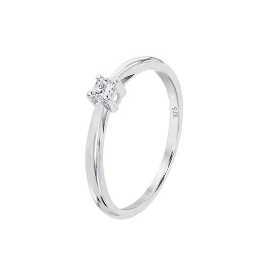 Anillo Solitario Con Diseño Clásico Y Diamante En Oro Blanco De 9 Quilates