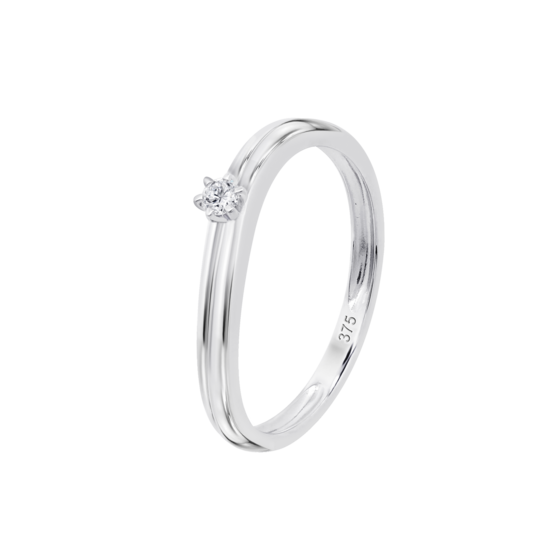 Anillo Solitario Con Diamante En Oro Blanco De 9 Quilates