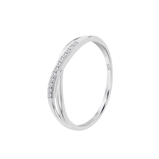 Anillo Cruzado Con Diamantes En Oro Blanco De 9 Quilates