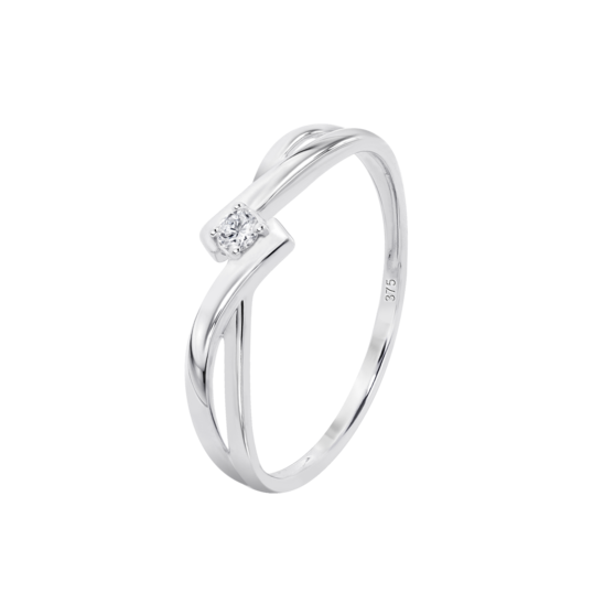 Anillo Cruzado Con Diamante En Oro Blanco De 9 Quilates